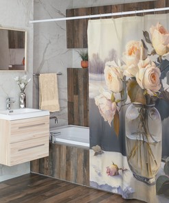 Roses in Winter Landscape Shower Curtain - Ethereal AI Oil Painting York's State Flower