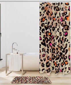 Rosy Leopard Print Pattern Fabric Shower Curtain in Orange