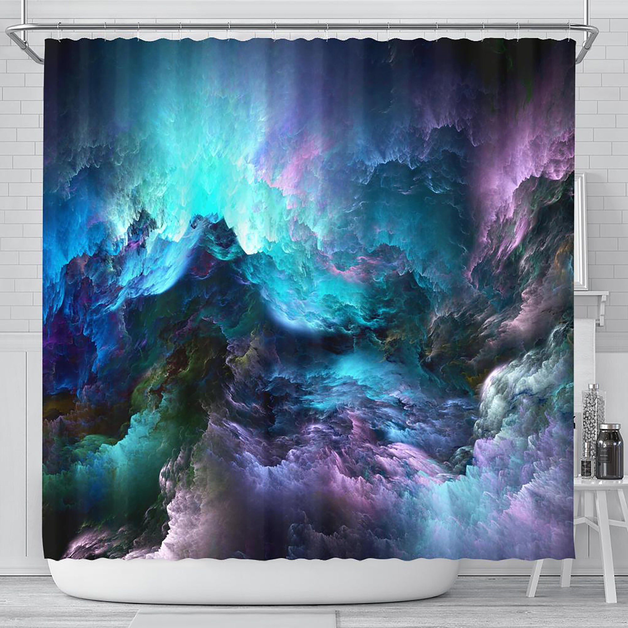Rough Seas Watercolor Shower Curtain, Abstract Bathroom Decor