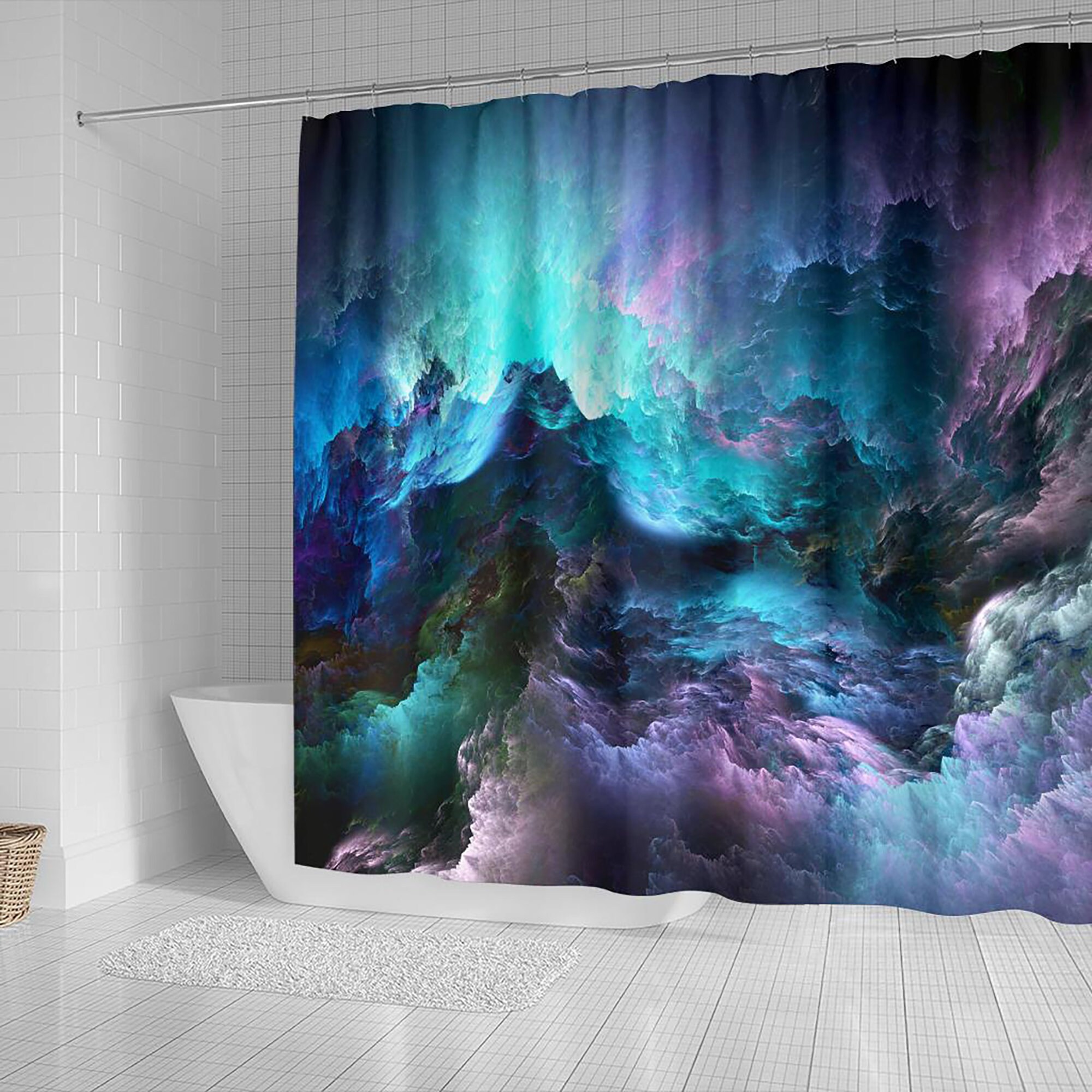 Rough Seas Watercolor Shower Curtain, Abstract Bathroom Decor