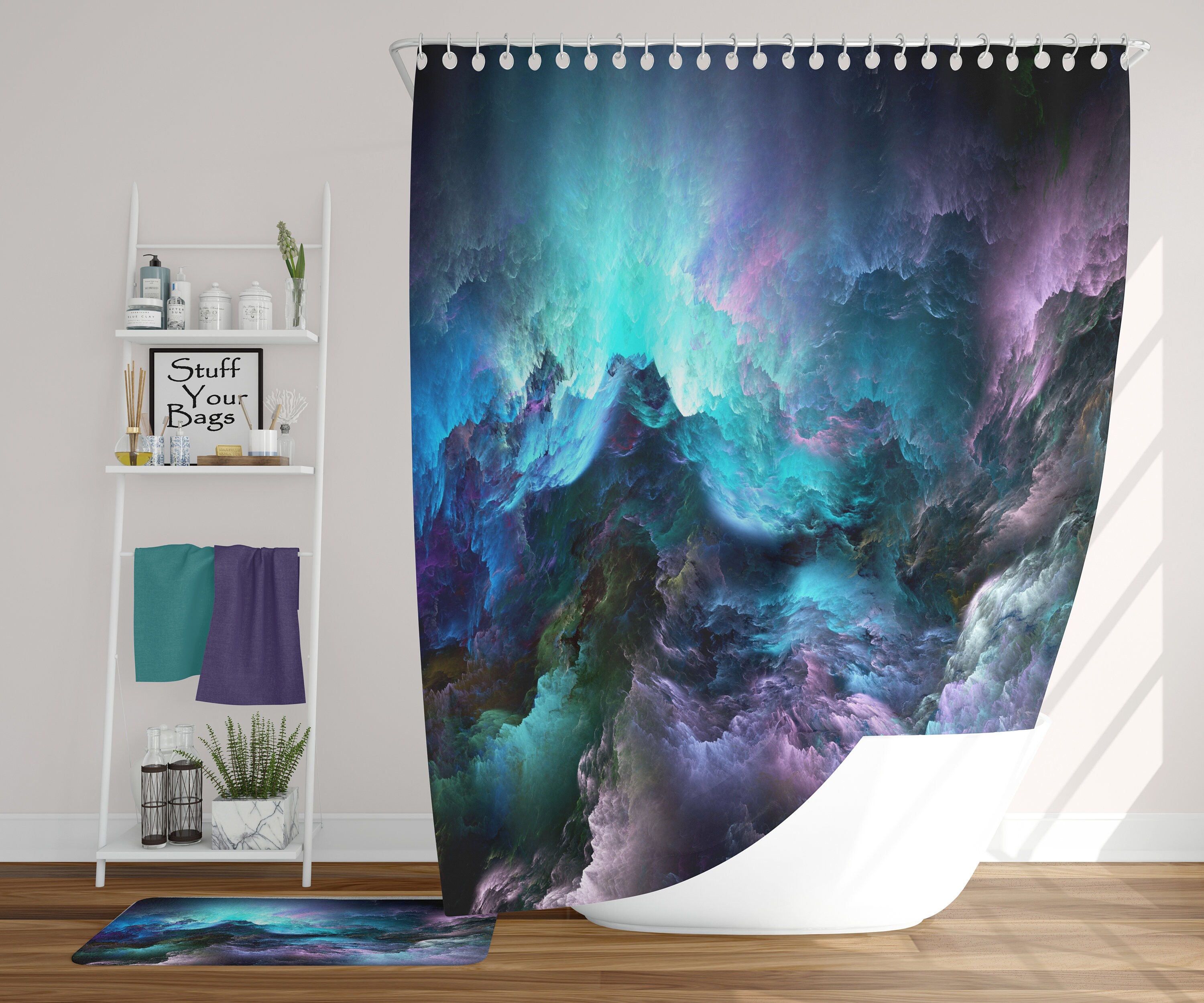 Rough Seas Watercolor Shower Curtain, Abstract Bathroom Decor