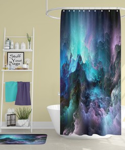 Rough Seas Watercolor Shower Curtain, Abstract Bathroom Decor