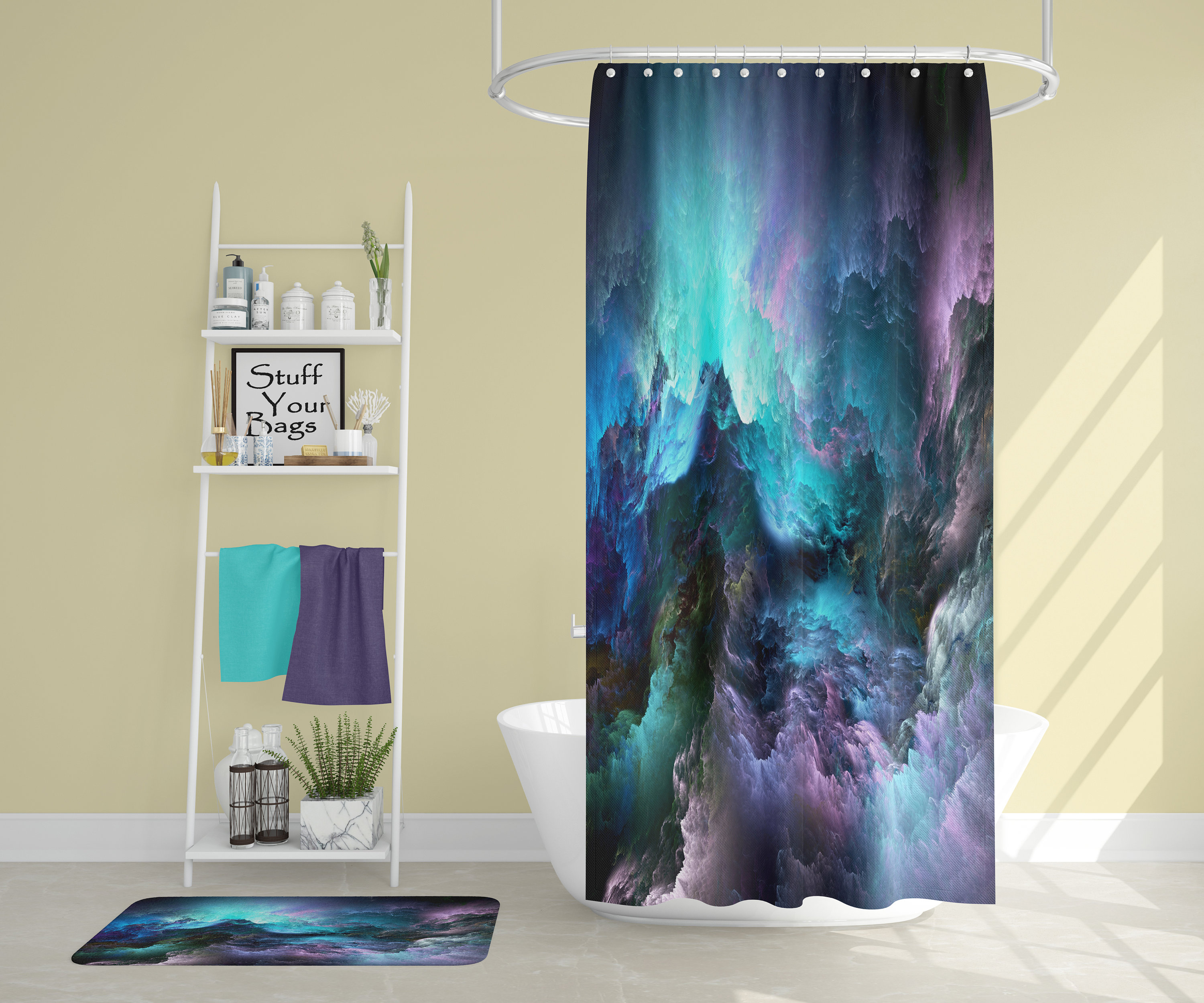 Rough Seas Watercolor Shower Curtain, Abstract Bathroom Decor