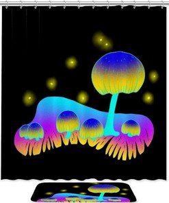 Round Head Mushroom Printed Bathroom Tub Set With Waterproof Fabric Shower Curtain