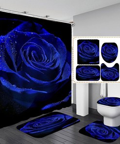 Royal Blue Romantic Rose Shower Curtain for Valentine's Day, Anniversary, Wedding Bathroom Décor