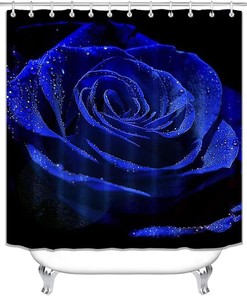 Royal Blue Romantic Rose Shower Curtain for Valentine's Day, Anniversary, Wedding Bathroom Décor