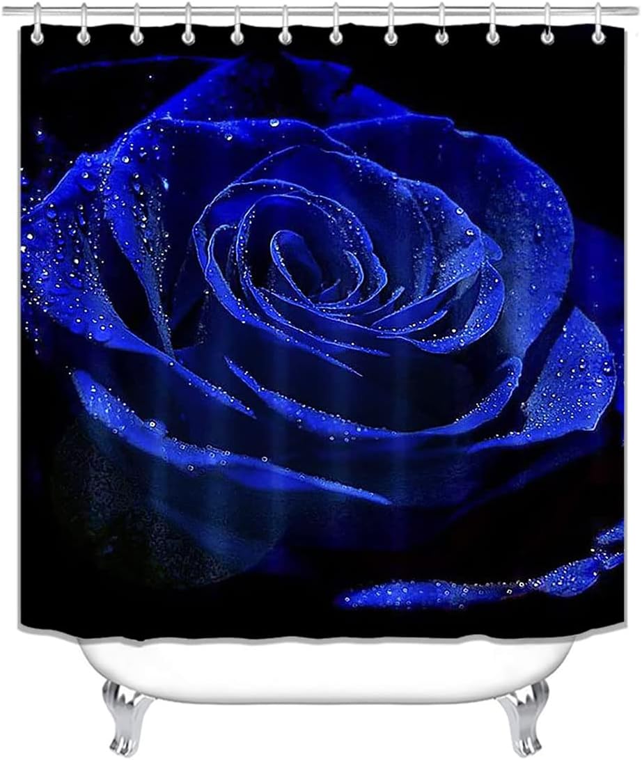 Royal Blue Romantic Rose Shower Curtain for Valentine's Day, Anniversary, Wedding Bathroom Décor
