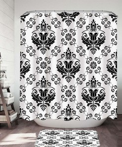 Royal Floral Shower Curtain In Classic Black And White, Elevate Your Bathroom With This Elegant Design
