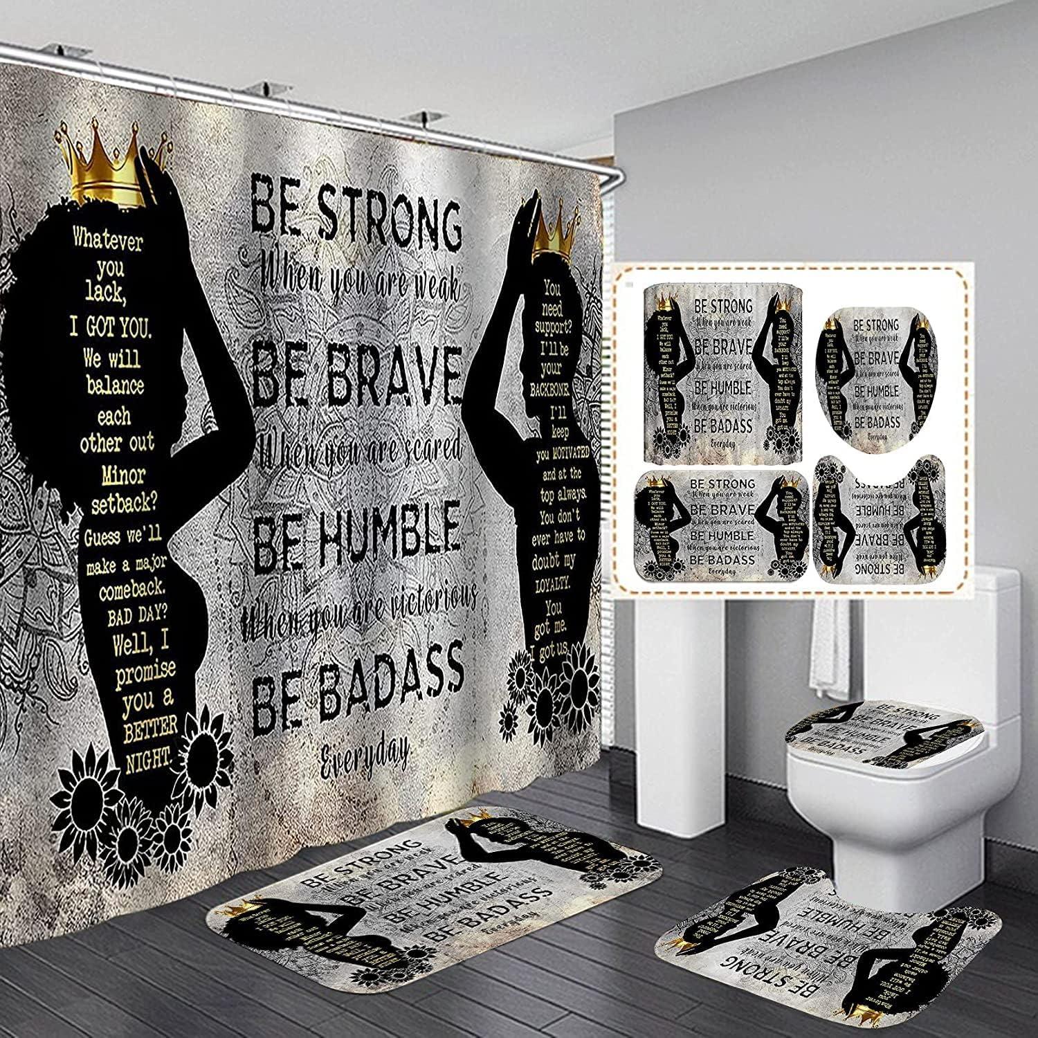 Royal Gold African American Woman Man Shower Curtain Set For Chic Bathroom Decor