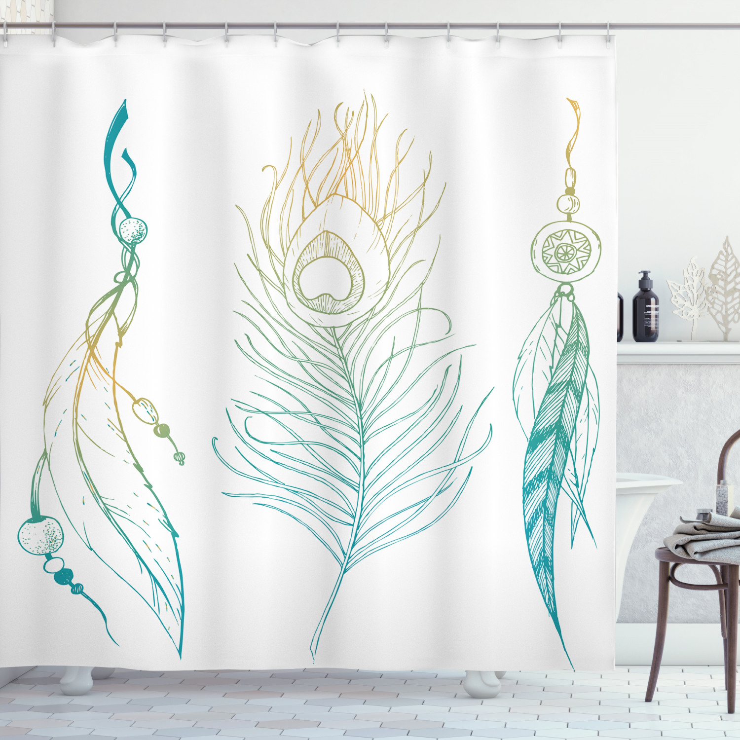 Royal Peacock Feather Vintage Printed Shower Curtain: Classic And Elegant Bath Accessory - Image 3