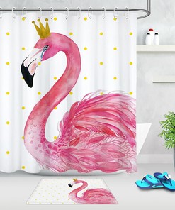 Royal Pink Flamingo Queen Golden Crown Shower Curtain for Regal Bathroom Decor