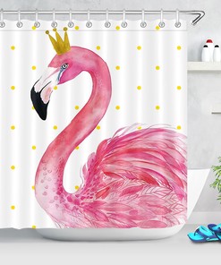 Royal Pink Flamingo Queen Golden Crown Shower Curtain for Regal Bathroom Decor