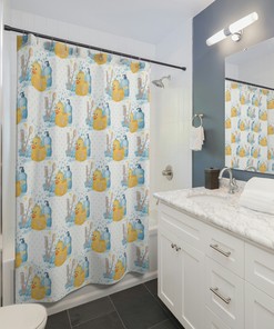 Rubber Duck Bath Shower Curtain, Cute Yellow Duck Bathroom Accessory in Waterproof Fabric