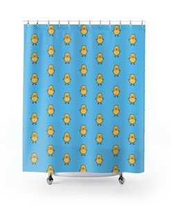 Rubber Duck Blue Shower Curtain, Fun Aesthetic Bath Accessory with Cute Toy Design and Waterproof Fabric