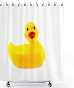 Rubber Ducky Toy Shower Curtain, Squeaky Animal Print in Cloth Fabric Bathroom Decor