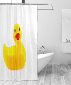 Rubber Ducky Toy Shower Curtain, Squeaky Animal Print in Cloth Fabric Bathroom Decor