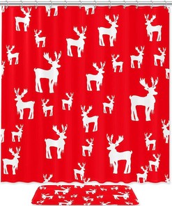 Rudolf And Friends Winter Shower Curtain - Waterproof Fabric Bathroom Decor
