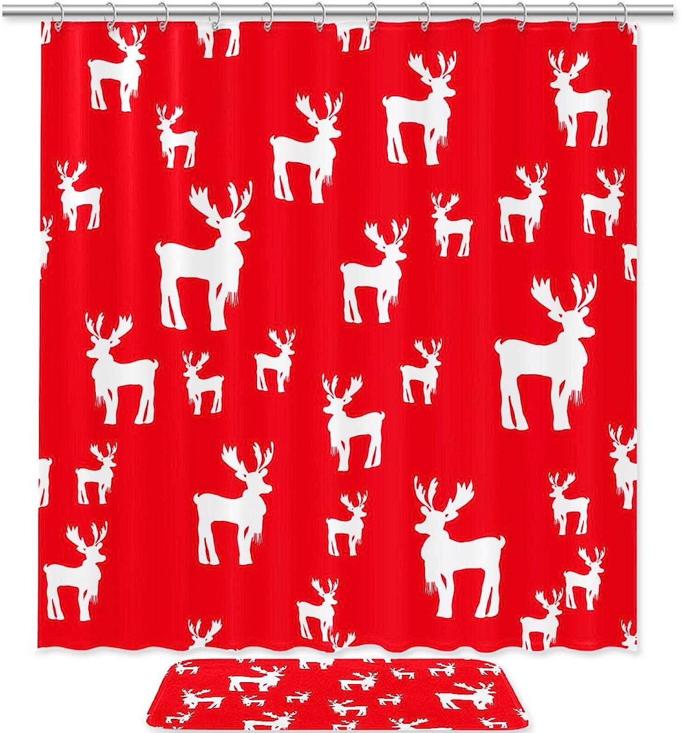 Rudolf And Friends Winter Shower Curtain - Waterproof Fabric Bathroom Decor