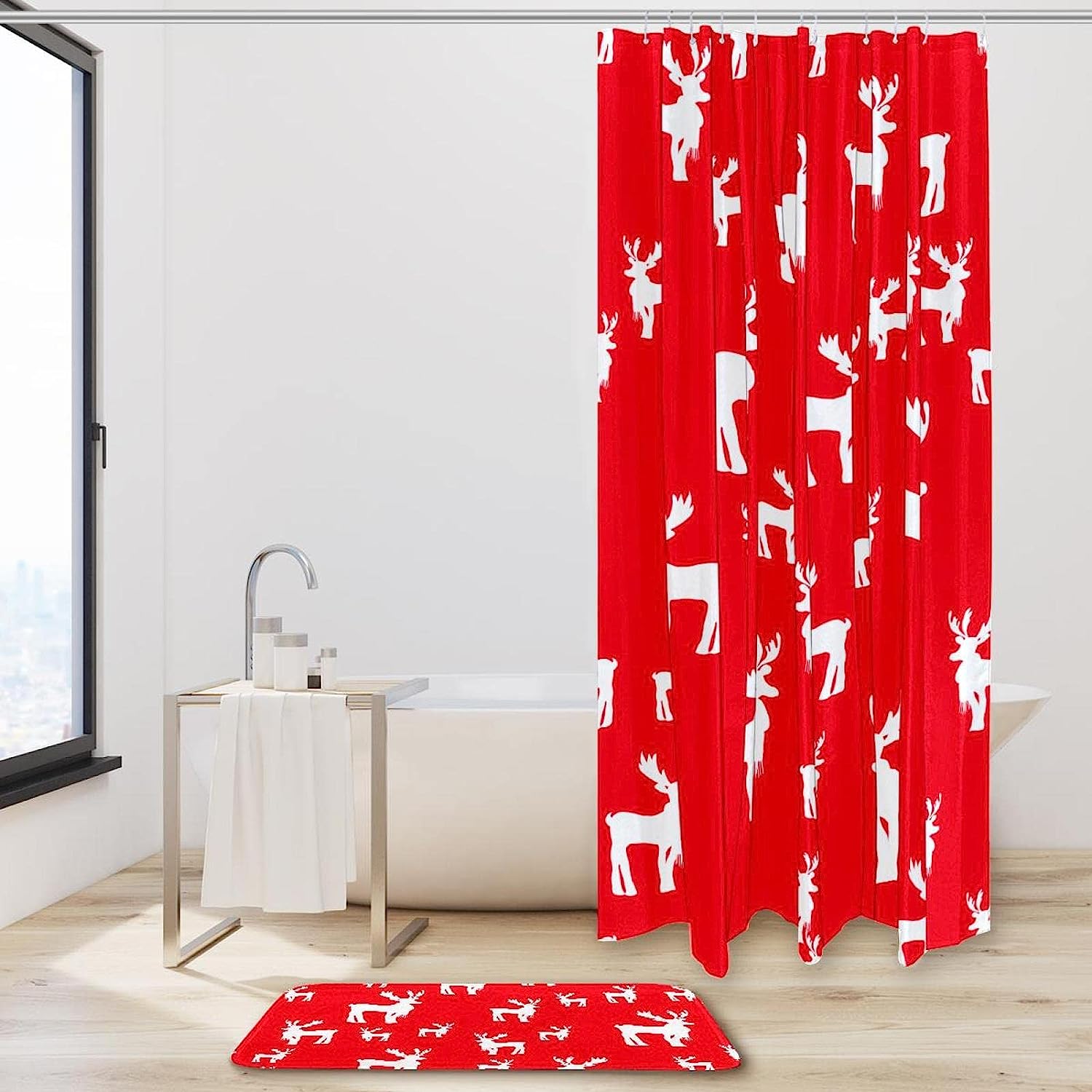 Rudolf And Friends Winter Shower Curtain - Waterproof Fabric Bathroom Decor - Image 2