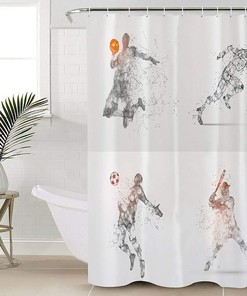 Running Football Baseball Sport Line Painting Shower Curtain for Sports Bathroom Decor