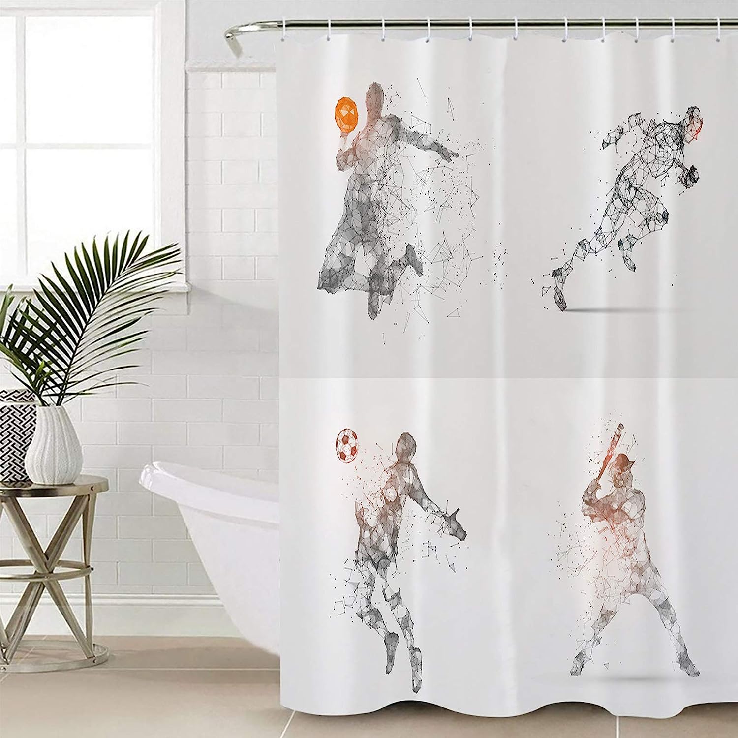 Running Football Baseball Sport Line Painting Shower Curtain for Sports Bathroom Decor