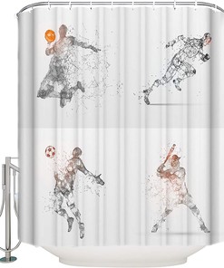 Running Football Baseball Sport Line Painting Shower Curtain for Sports Bathroom Decor