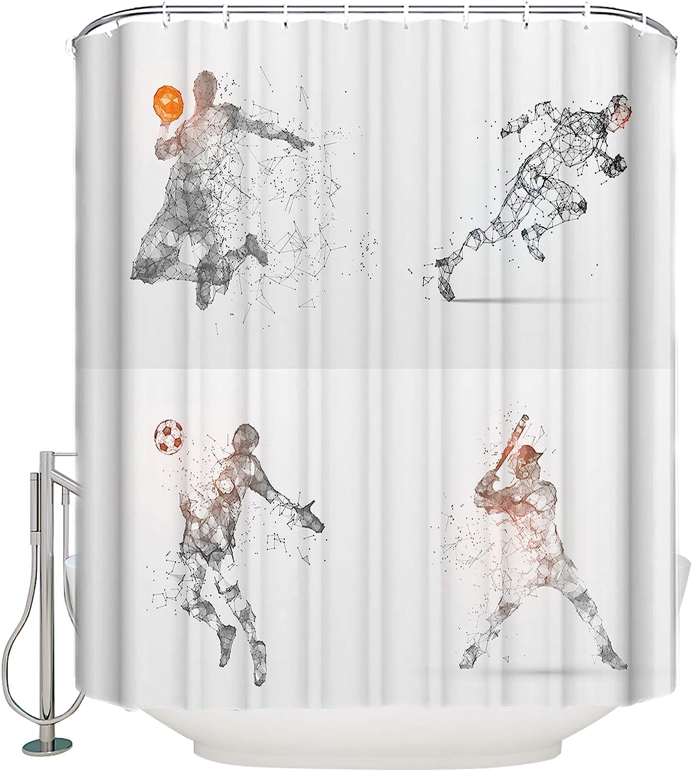 Running Football Baseball Sport Line Painting Shower Curtain for Sports Bathroom Decor