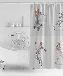 Running Football Baseball Sport Line Painting Shower Curtain for Sports Bathroom Decor