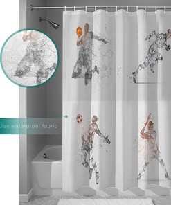 Running Football Baseball Sport Line Painting Shower Curtain for Sports Bathroom Decor