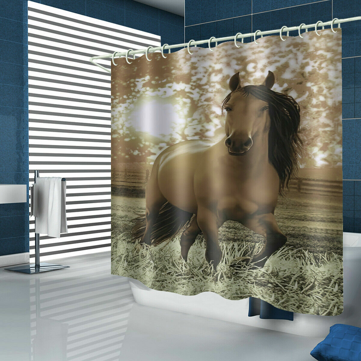 Running Free War Horse Shower Curtain, Horse Lover Bathroom Decor