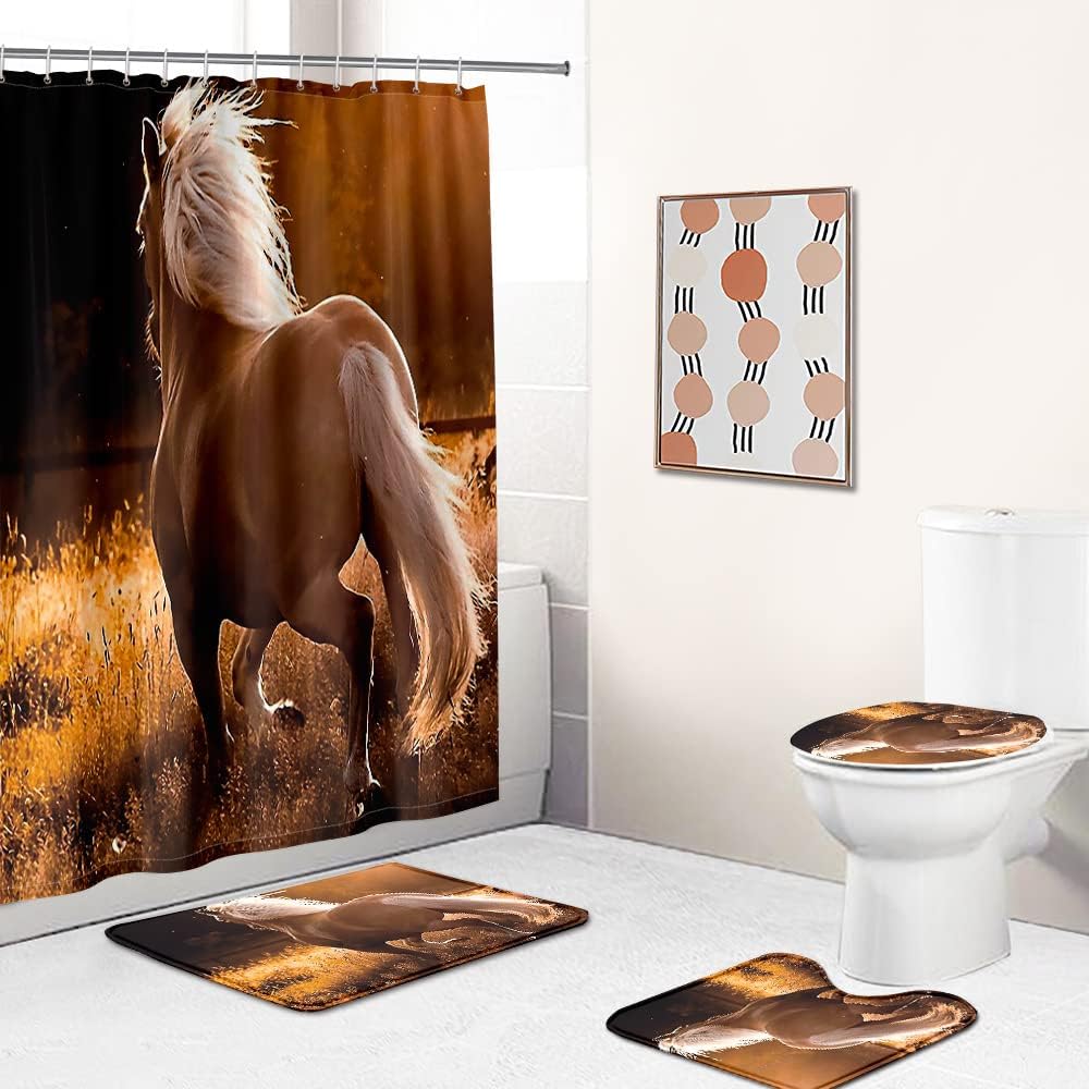 Running Horse Animal Shower Curtain with Graceful Horse Design