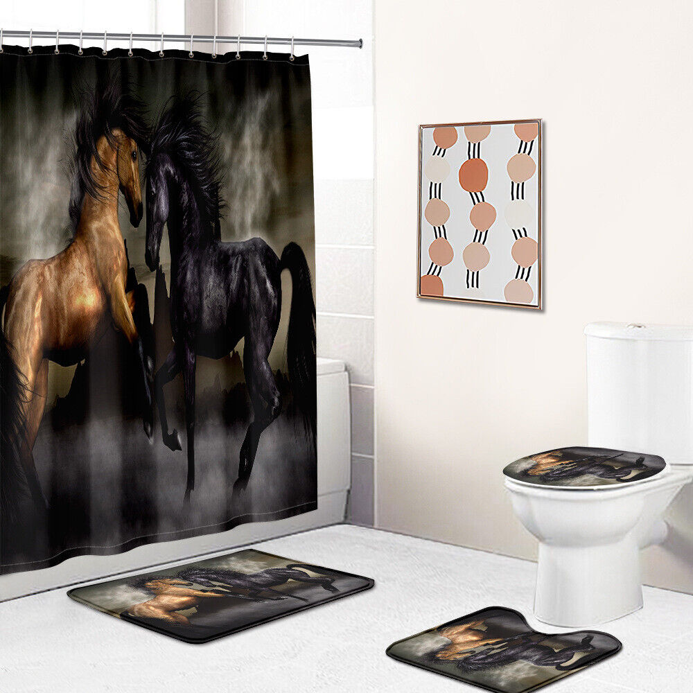 Running Horses Vintage Shower Curtain To Add Elegance To Your Bathroom