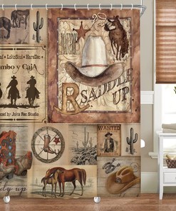 Rural Desert Cactus Horses Retro Art Shower Curtain for Bathroom Decor