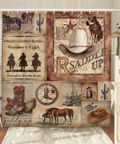 Rural Desert Cactus Horses Retro Art Shower Curtain for Bathroom Decor