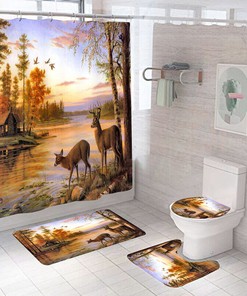 Rural Forest Shower Curtain with Elk Print Design