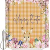 Rural Spring Summer Flowers Plaid Shower Curtain - LB Happy Easter Bunny Fabric Bathroom Accessories