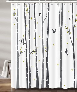 Rustic Abstract Bathroom Decor Gray Tree Shower Curtain With Birch Forest Rowley Birds