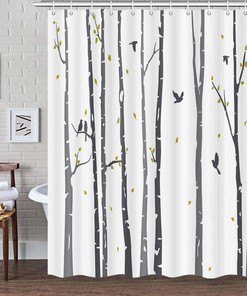 Rustic Abstract Bathroom Decor Gray Tree Shower Curtain With Birch Forest Rowley Birds