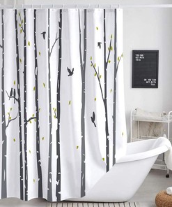 Rustic Abstract Bathroom Decor Gray Tree Shower Curtain With Birch Forest Rowley Birds