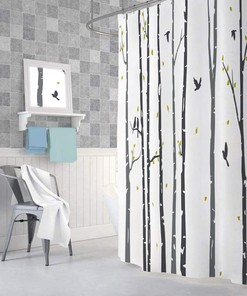 Rustic Abstract Bathroom Decor Gray Tree Shower Curtain With Birch Forest Rowley Birds