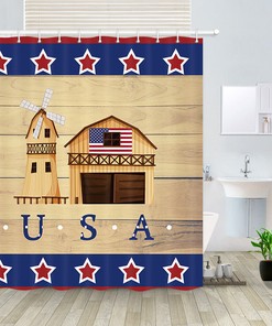 Rustic American Farm And Stars Print Bathroom Shower Curtain Fabric Decor