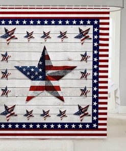 Rustic American Flag Shower Curtain for Boys and Girls Bathroom, Western Texas Star Design
