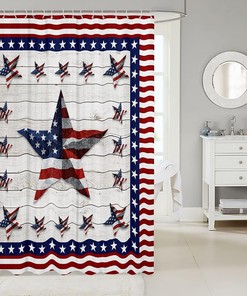 Rustic American Flag Shower Curtain for Boys and Girls Bathroom, Western Texas Star Design