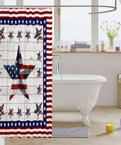 Rustic American Flag Shower Curtain for Boys and Girls Bathroom, Western Texas Star Design