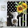 Rustic American Flag Sunflowers Black White Backdrop Bull Cattle Animal Farmhouse Shower Curtain For Bathroom 