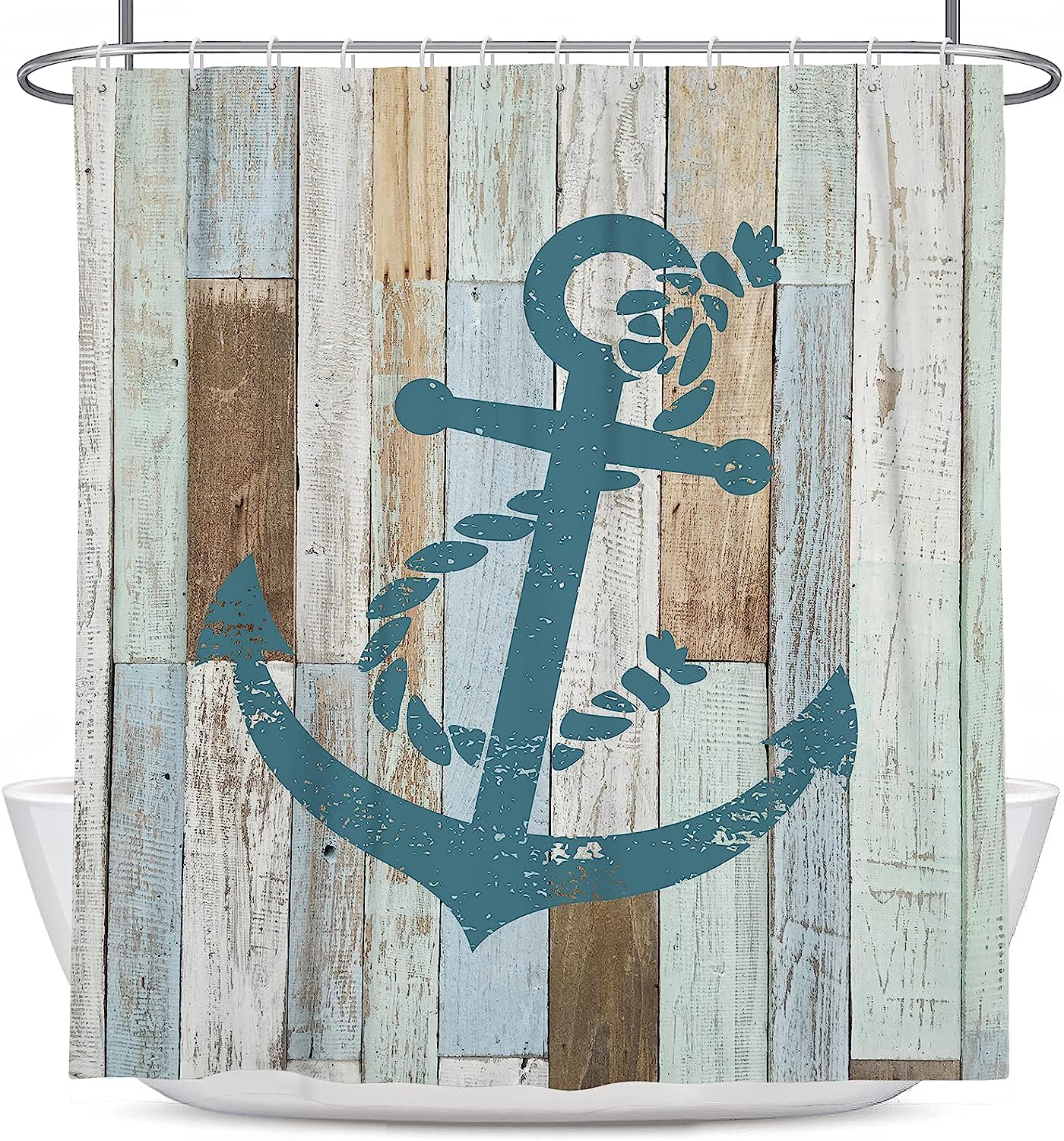 Rustic Anchor Shower Curtain For Nautical Beach Theme Bathroom Decor