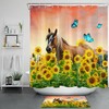 Rustic And Fun Horse, Sunflower, And Butterfly Shower Curtain For Bathroom Decor