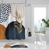 Rustic And Nature-Inspired Boho Shower Curtain With Navy, Beige, Cream, And White Floral Pattern