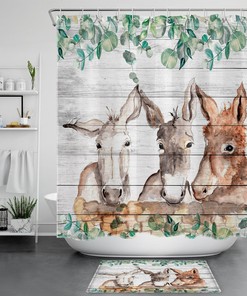 Rustic And Quirky Botanical Funny Donkey Print Shower Curtain - Perfect For An Unconventional And Unique Bathroom Design