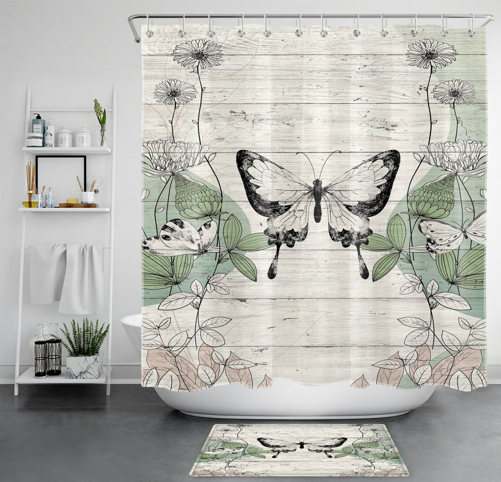 Rustic And Vintage Botanical Floral Shower Curtain For A Unique And Quirky Bathroom Design